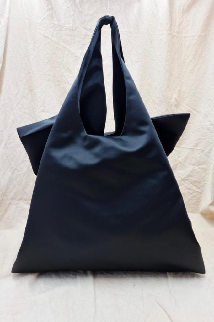 August Night Large Bow Tote in Black Satin
