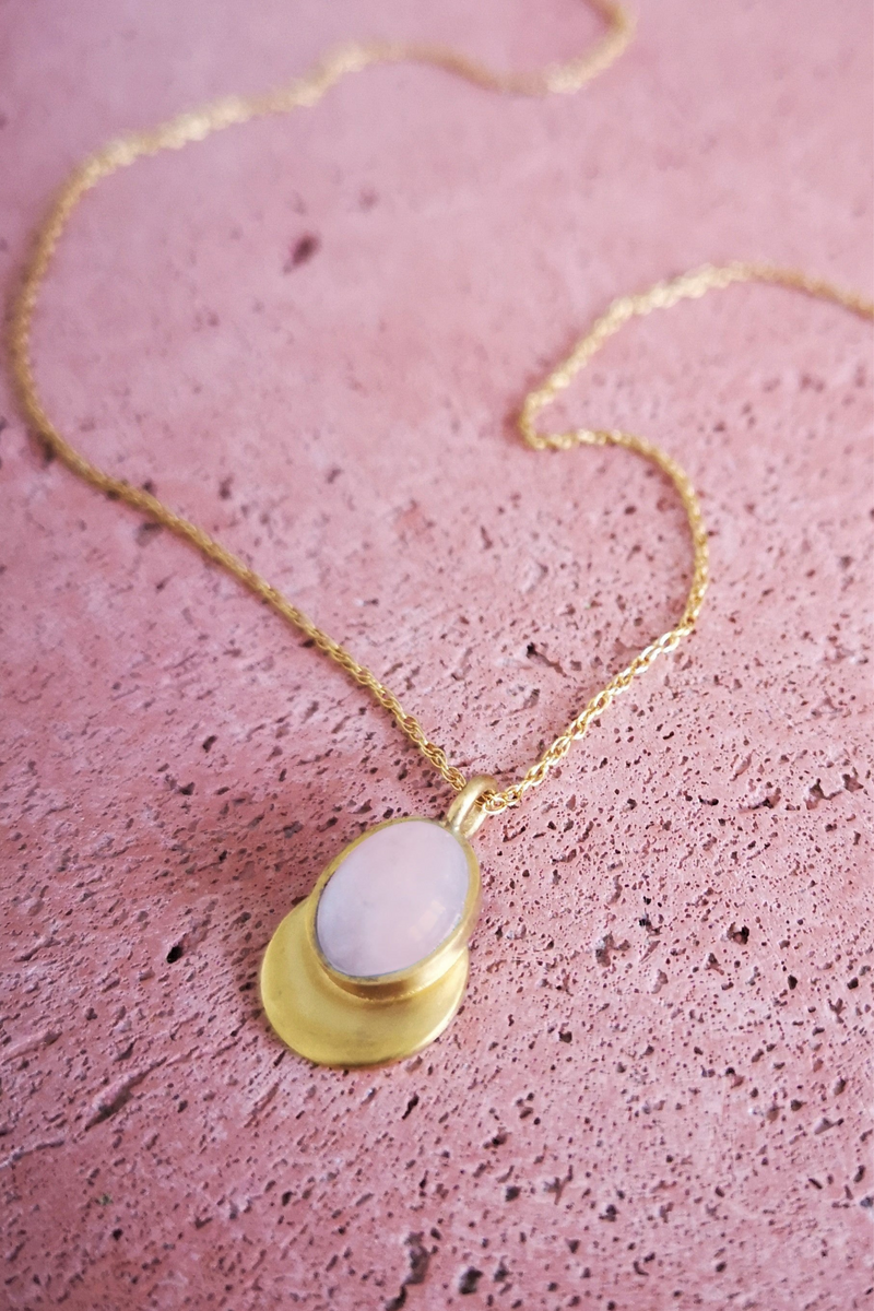 Bybri Jewellery Oval Gemstone Pendant Necklace in Rose Quartz