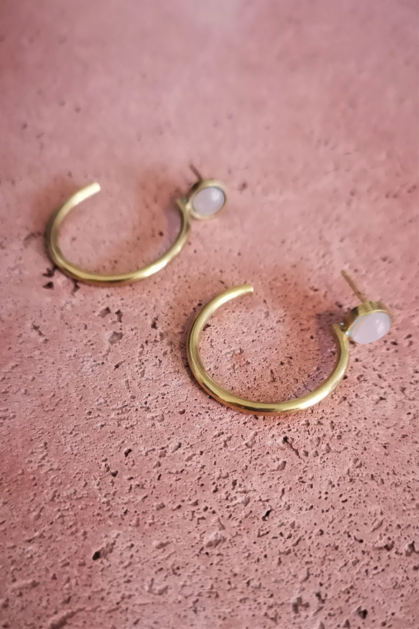 Bybri Jewellery Gemstone Hoop Earring in Rose Quartz